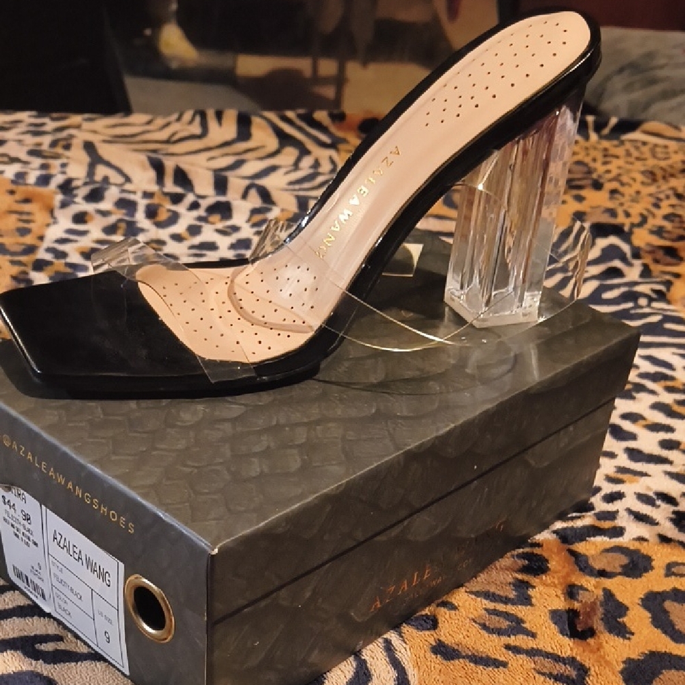 Azalea Wang Black and Clear Heeled Sandals